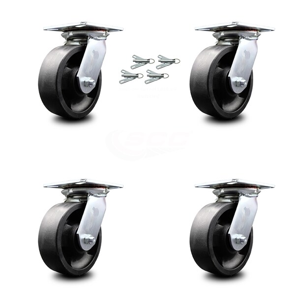 6 Inch Glass Filled Nylon Caster Set with Roller Bearings and Swivel Locks SCC